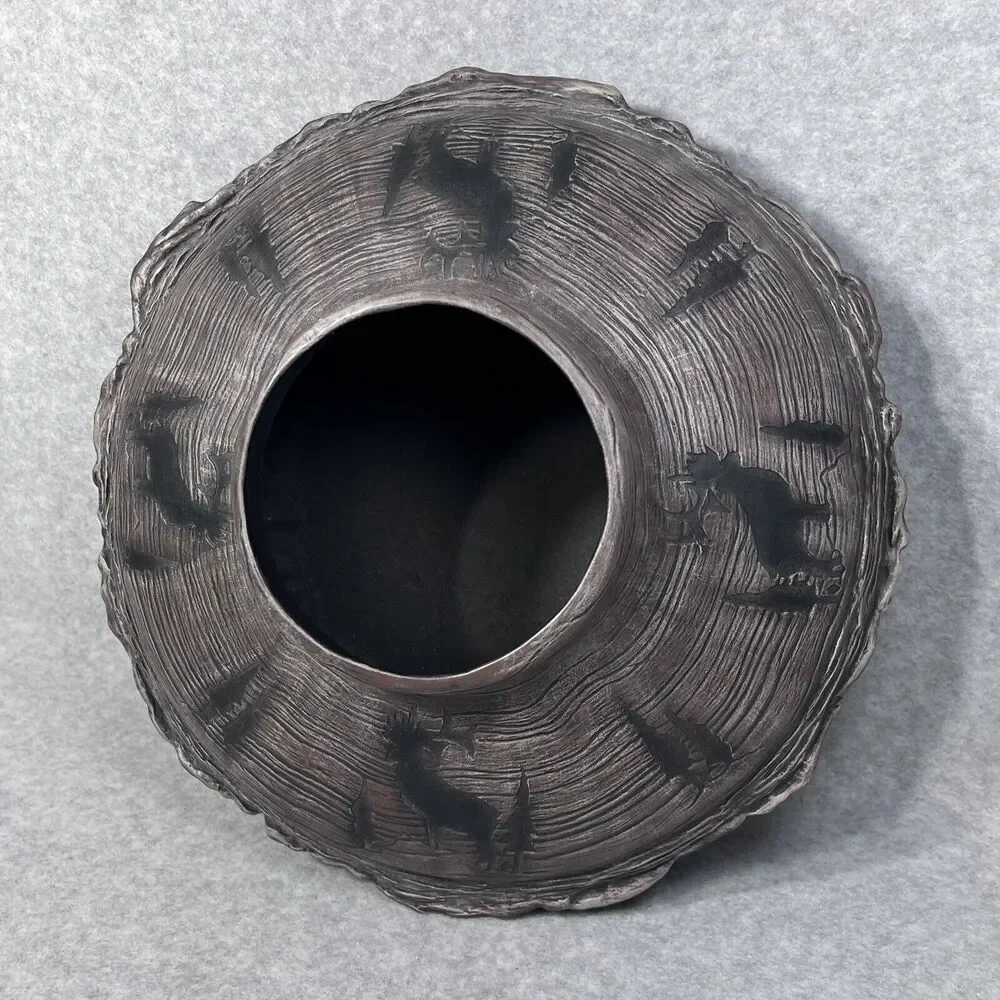 Studio Art Woodland Vase Pottery Bark Base Artist Signed‎ Cabin Elk Life Ceramic